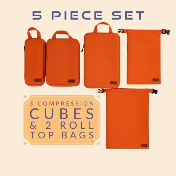 TRAVLN Double Compression Packing Cubes for Suitcases - 5 Waterproof Suitcase Organiser Bags - Packing Bags for Travel - Large Travel Packing Cubes Compression Packing Cubes for Backpack - Image 2