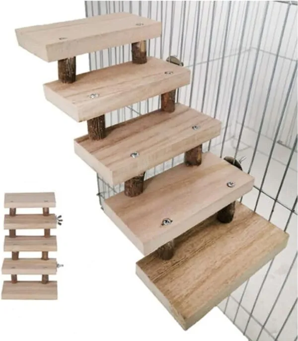 TeTupGa Natural Wooden Hamster Pet Cage Bird Platform Parrot Toy Climbing 5 Layers stair Ladder Accessories Bridge Springboard Training Tool - Image 2