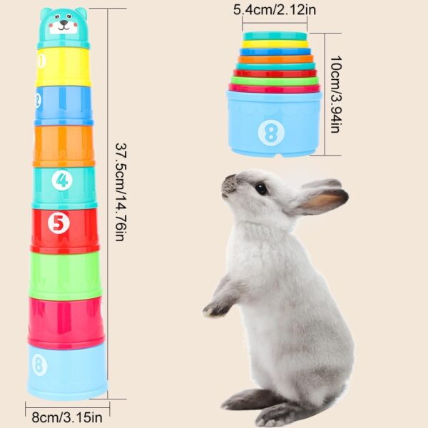 WALLFID 8 PCS Stacking Cups for Rabbits-Bunny Toys for Hiding Food and Playtime Fun,BPA-Free Safe Plastic Pet Toys,Multi-Coloured and Various Sizes (Number) - Image 7