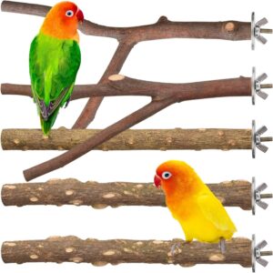 5Pcs Bird Perch Toys, Natural Wood Parrot Perch Perch Platform Cage accessories, Bird Cage Perch Chew Toys for Birds Such as Parrots