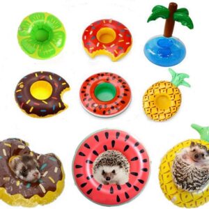 6 Pcs Small Animal Inflatable Float Toy Swimming Ring with Air Pump Bath Collar Ring for Ferret Lizard Hedgehog Hamster Squirrel Tortoise Water Beach Pool Cage Accessories Photo Shoot Toy Pet Supplies