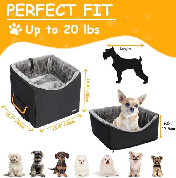 UNICITII Dog Car Seat for Small Dogs, Elevated Dog Booster Seat Pet Travel Carrier Bed for Car with Adjustable Straps Pet Car Booster Seat for Small Dogs Cats - Image 3