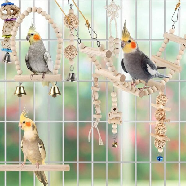 Bird Toys Parakeet Toys Bird Cage Accessories Parrot Swing Chewing Standing Hanging Perch Hammock Climbing Ladder for Budgerigar,Parakeet,Conure,Cockatiel,Mynah,Love Birds,Finches - Image 3