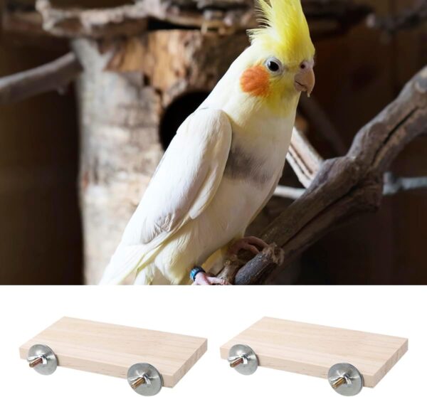 Tabanzhe 2 Pcs Bird Platform - Wooden Climbing Stand for Small Animals, Pet Cage Accessories for Small Animals Chinchilla Hamster Rat Mouse Parrot, Rest Flat Stand Place for Birds - Image 4