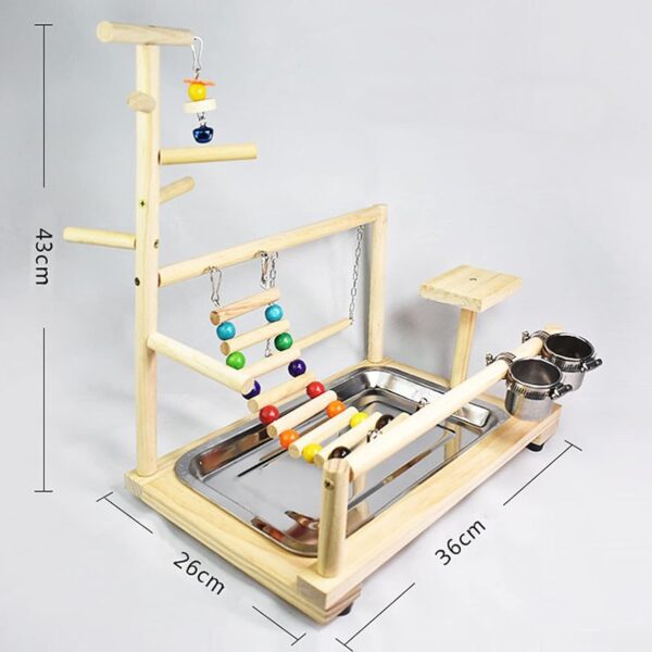 Bird Perch Stand Toy, Wooden Parrot Playground Gym, Budgie toys, Bird Cage - budgie cage - parrot cage Accessories for Small Parakeets, Cockatiels, Finches, Budgie(40 * 26 * 8CM) - Image 2