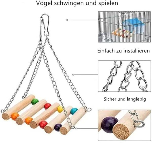 8 Pcs Bird Toys, Wooden Bird Cage Budgie, Parrot Bird Chewing Natural Wood Hanging Swing and Jumping Budgie Accessories - Image 5
