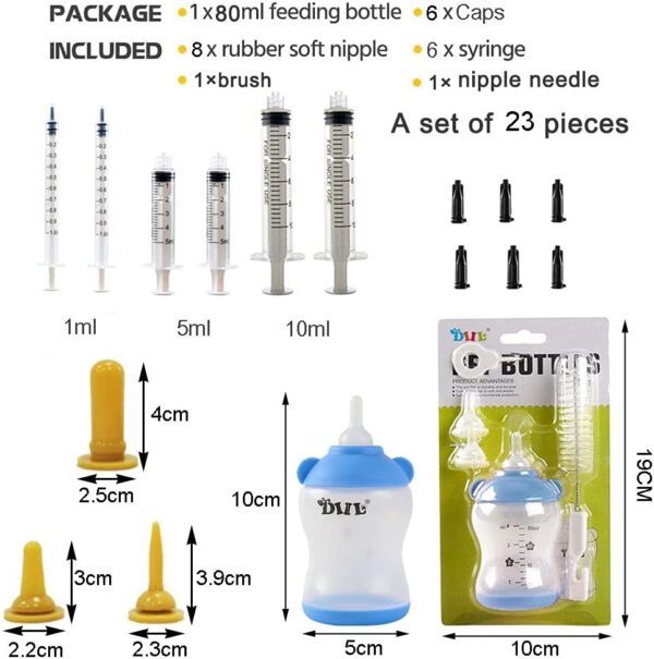 21Pack Newborn Animal Feeder, Puppy, Cat, Kitten,Wildlife Pet Syringe Feeding Kit, Original Nipple with Syringe-s, Feeding Nursing Bottle, Best Suited for Small Mammals Neonates Week Old - Image 2