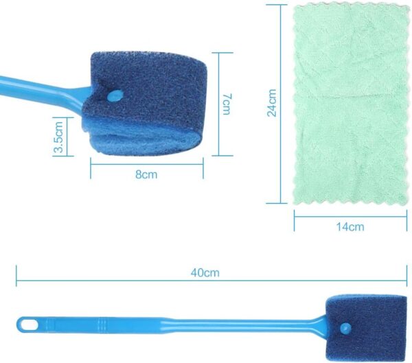Huayue 3 x Sponge Aquarium Cleaning Brush, Double-Sided Algae Scraper with Non-Slip Handle and 2 Cleaning Cloths for Aquariums - Image 7