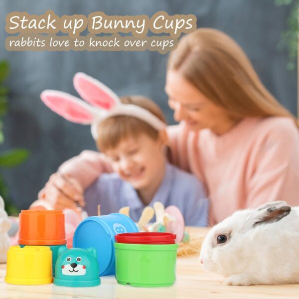 WALLFID 8 PCS Stacking Cups for Rabbits-Bunny Toys for Hiding Food and Playtime Fun,BPA-Free Safe Plastic Pet Toys,Multi-Coloured and Various Sizes (Number) - Image 4