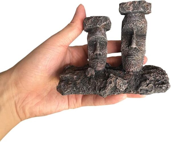 Air Stone Fish Tank Decorations Aquarium Decoration Small Size Ornaments Accessories Fish Hides Easter Island Moai Statues (Grey) - Image 3