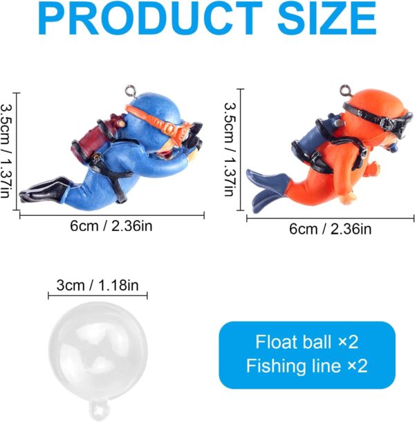 Bekecidi 2 Pcs Fish Tank Decorations Diver Decorative Ornament Floating Pendant for Creative Fish Tank Accessories, Aquarium Decorations, Marine Landscaping(Blue+Orange) (MG002) - Image 2