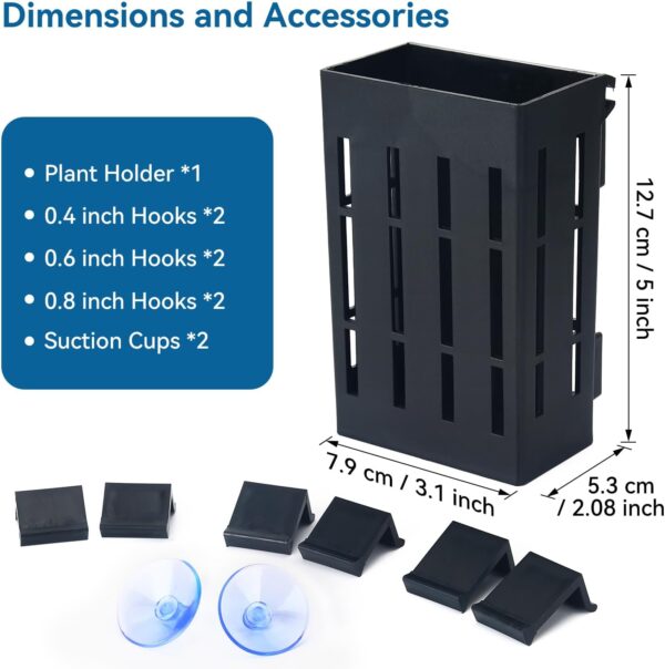 Upgraded Aquarium Plant Holder with Hooks and Suction Cups for Fish Tank Aquaponic Plants Cultivation and Aquascape Decorations (Black) - Image 6