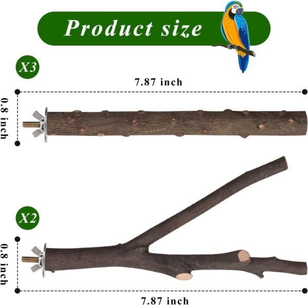 5Pcs Bird Perch Toys, Natural Wood Parrot Perch Perch Platform Cage accessories, Bird Cage Perch Chew Toys for Birds Such as Parrots - Image 4
