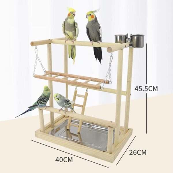 Holzsammlung Bird Playground, Wooden Parrot Stand Bird Play Stand, Parrot Perch Stand with Ladder, Bird Play Gym Toy Cage Accessories for Small Middle Parakeets Cockatiels Finches Budgie Lovebirds - Image 6