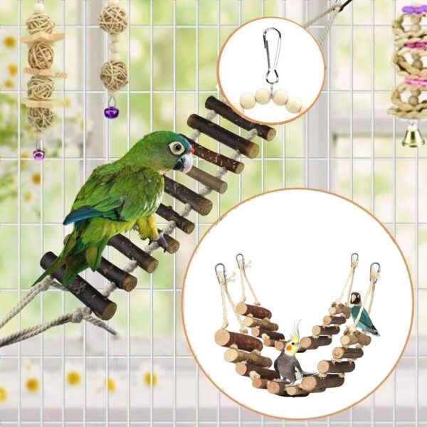 8 Pcs Bird Toys, Wooden Bird Cage Budgie, Parrot Bird Chewing Natural Wood Hanging Swing and Jumping Budgie Accessories - Image 2