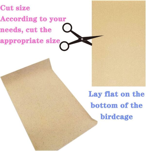 20 Pcs Gravel Liner Paper for Bird Cage, 11 x 17 inch Birdcage Liner Bedding Calcium Paper Special for Bird Cage in Sea Sand, Easy Clean Pet Sandpaper, Light Yellow Sandpaper for Parrots Cockatiels - Image 7