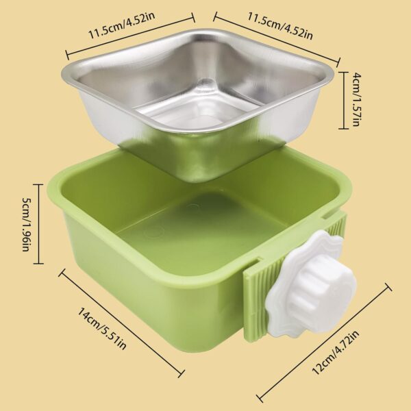 Pet Hanging Bowl for Crates, 2 in 1 Small Dog Bowl Puppy Bowl Removable Stainless Rabbit Bowl Cat Feeder Food Water Bowls for Puppy Cat Bird Rabbit Hamster Guinea Pig Ferret Small Animals (Green) - Image 4