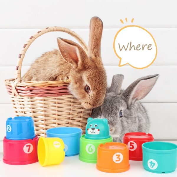 WALLFID 8 PCS Stacking Cups for Rabbits-Bunny Toys for Hiding Food and Playtime Fun,BPA-Free Safe Plastic Pet Toys,Multi-Coloured and Various Sizes (Number) - Image 3