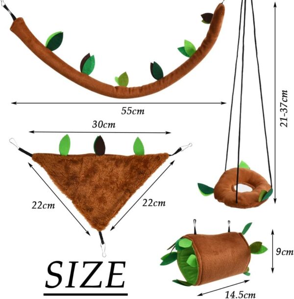 DODUOS Hamster Hammock 5Pcs Rat Bird Parrot Hanging Warm Bed House Cage Nest Accessories Forest Pattern Cage Toy Leaf Hanging Tunnel and Swing for Sugar Glider Squirrel Hamster Playing Sleeping - Image 2