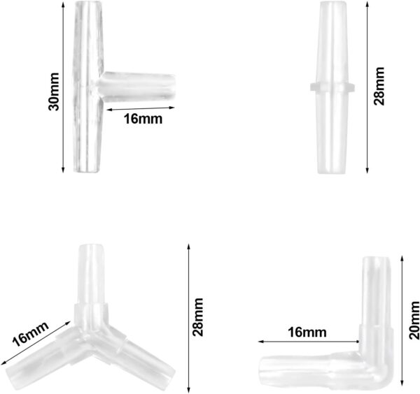 YMWALK Aquarium Airline Connectors and Tube Hose, Aquarium Air Pump Accessories Set including 40 Pieces Y T L I Connector and 5mm*5m Aquarium Fish Tank Pond Air Line Tube Pipe - Image 2