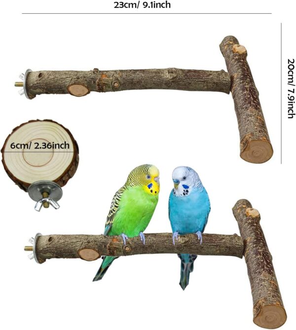 NA Allazone 6 PCS Natural Wood Bird Perch Stand, T shape Bird Parrot Perch Stand Set, Wooden Parrot Perch Stand Perch Platform Cage Accessories for Parrotlets Cockatiels - Image 2