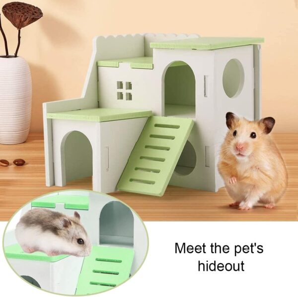 JUNPINGLIN Hamster House Small Animal Hideout for Dwarf Hamster, Syrian Hamster and Mouse Hamster Hideout Hut House Wooden - Image 7
