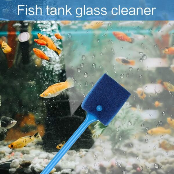 Huayue 3 x Sponge Aquarium Cleaning Brush, Double-Sided Algae Scraper with Non-Slip Handle and 2 Cleaning Cloths for Aquariums - Image 2