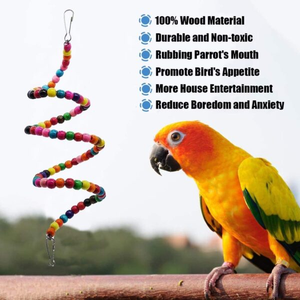 10Pack Pet Bird Toys Bead Swing Bell String Wood Nibble Skewer Bridge Ladder Station Board Platform Skateboard Cage Accessories for Parrot Macaw Parakeet Conure Cockatiel Budgie & Lovebirds Gift - Image 4