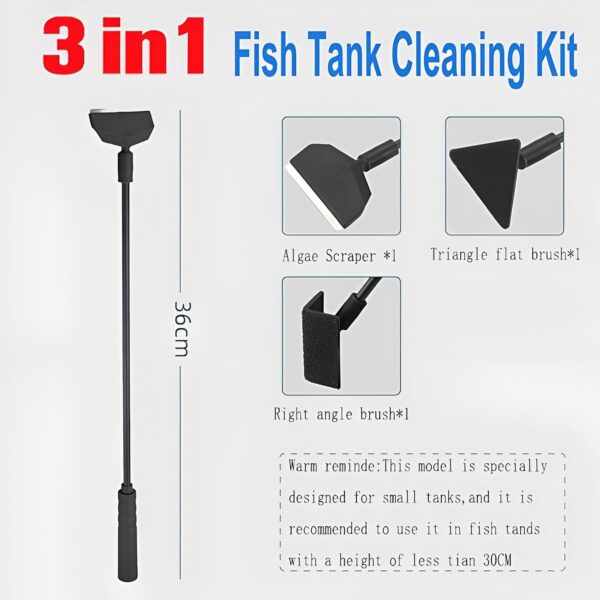 3 in 1 Fish Tank Cleaner, Aquarium Glass Cleaner Fish Tank Glass Cleaner, Fish Tank Aquarium Cleaning Kit Triangle Sponge Brush, Gravel Rake, Right Angle Brush Aquarium Clean Set for Fish Tank - Image 6