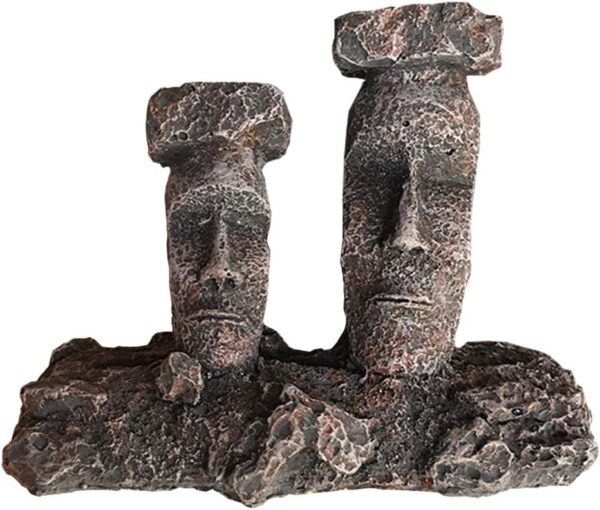Air Stone Fish Tank Decorations Aquarium Decoration Small Size Ornaments Accessories Fish Hides Easter Island Moai Statues (Grey) - Image 2