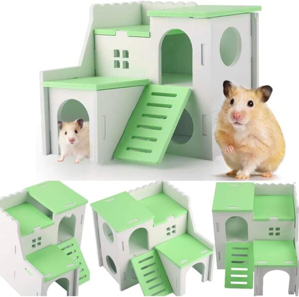 JUNPINGLIN Hamster House Small Animal Hideout for Dwarf Hamster, Syrian Hamster and Mouse Hamster Hideout Hut House Wooden - Image 6
