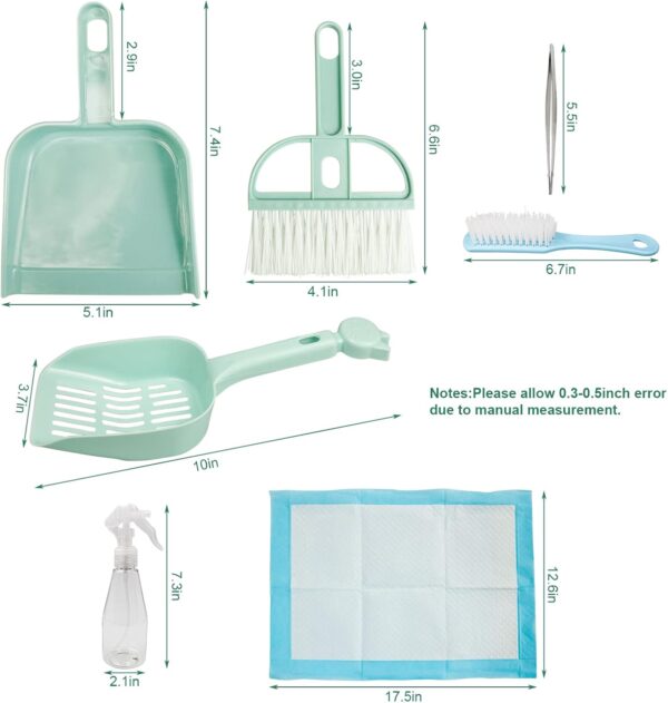 Episkey 6 Pcs Cleaning Set for Small Animal Cage, Small Pet Litter Scoop Set Pet Waste Cleaning Kit with Spray Bottle Small Dustpan for Rabbits Guinea Pigs Hamsters Chinchillas (Blue) - Image 2