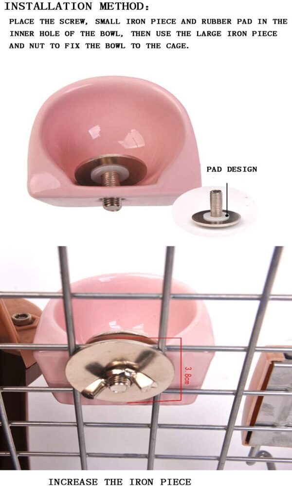 Small Animals Bowl, Detachable Cage Feeder Pet Ceramic Water & Food Feeder, Small Animal Supplies for Rabbit Parrot Squirrels Chinchilla Hamster Ferret (Pink, M) - Image 3