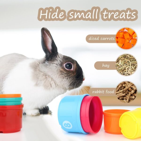 WALLFID 8 PCS Stacking Cups for Rabbits-Bunny Toys for Hiding Food and Playtime Fun,BPA-Free Safe Plastic Pet Toys,Multi-Coloured and Various Sizes (Number) - Image 2