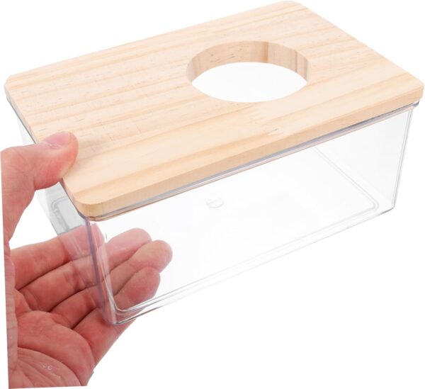 Yardwe 2pcs Guinea Fully Glass Household Supply Sand Delicate Chinchilla Bathroom Food Wooden Shower Cage Small Bathtub Animal Accessory Pet Room Bath Transparent Hamster Container - Image 3