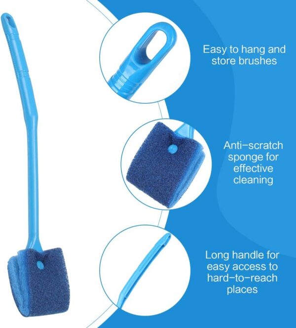 Huayue 3 x Sponge Aquarium Cleaning Brush, Double-Sided Algae Scraper with Non-Slip Handle and 2 Cleaning Cloths for Aquariums - Image 3