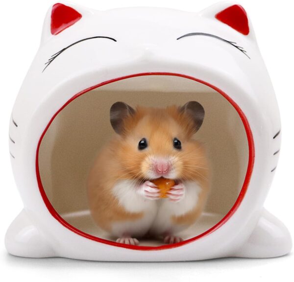 Hamster Habitat, Ceramic Hamster House Hut Cave Hideaway, Small Pet Animal Nest Hideout Cage Accessories for All Season Syrian Rabbit Gerbil Chichilla Hedgehog Sugar Glider Gerbils Rat 1 Pack (Red) - Image 4