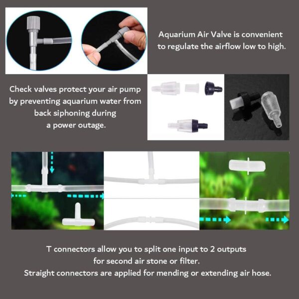 31 Pcs Air Pump Accessories for Fish Tank, 5M Airline Tubing, 3 Air Stone Cylinder, 3 Check Valves, 15 Airline Tube Holders/Clamps, 3 Aquarium Air Valve, 6 Connectors for Aquarium Pump and Hydroponics - Image 4