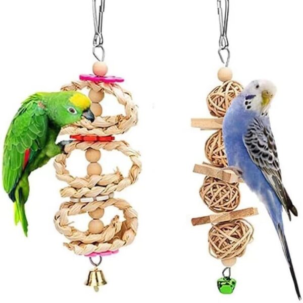 8 Pcs Bird Toys, Wooden Bird Cage Budgie, Parrot Bird Chewing Natural Wood Hanging Swing and Jumping Budgie Accessories - Image 4