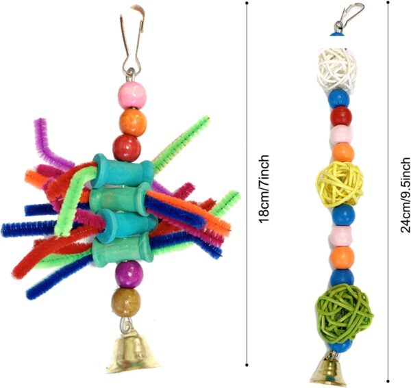 QUOZUO 8pcs Bird Cages Accessories, Colorful Bird Perch Stand Platform, Wooden Ladders Hammock, Swings Bird Parrot Toys with Bells for Small and Medium Birds - Image 6