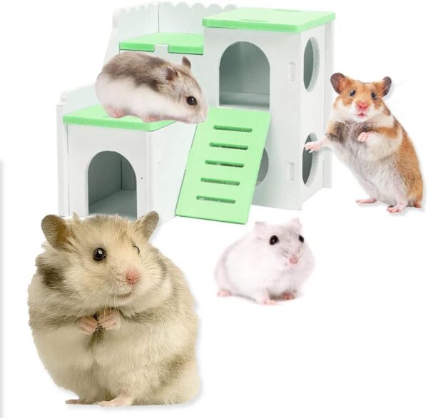 JUNPINGLIN Hamster House Small Animal Hideout for Dwarf Hamster, Syrian Hamster and Mouse Hamster Hideout Hut House Wooden - Image 3
