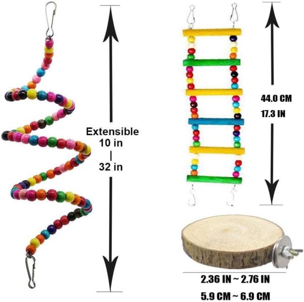 10Pack Pet Bird Toys Bead Swing Bell String Wood Nibble Skewer Bridge Ladder Station Board Platform Skateboard Cage Accessories for Parrot Macaw Parakeet Conure Cockatiel Budgie & Lovebirds Gift - Image 3