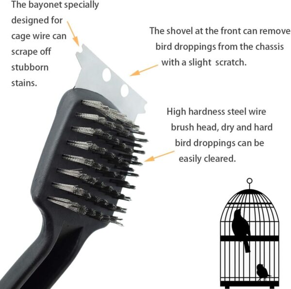 Stainless Steel Bird Droppings Cleaning Brush with Scraper Birdcage Accessory Parrot Pet Cage - Image 3