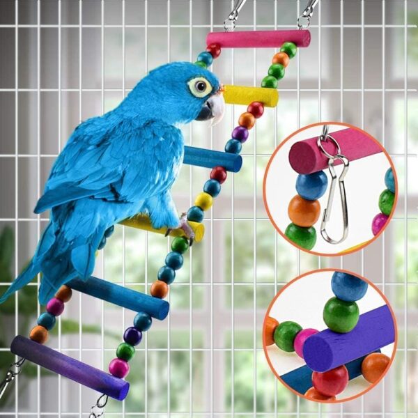 Bojafa Bird Toys For Budgie Parrot Toy - 10 Pack Hanging Budgies Play Stand Perch For Cage Natural Wooden Birds Swing Ladder Large Cockatiel Toy Accessories For African Grey Parrots Conure Parakeet - Image 2