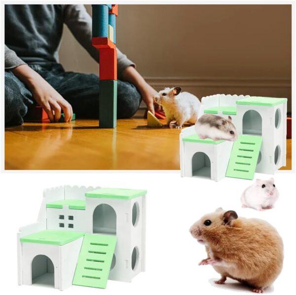 JUNPINGLIN Hamster House Small Animal Hideout for Dwarf Hamster, Syrian Hamster and Mouse Hamster Hideout Hut House Wooden - Image 2