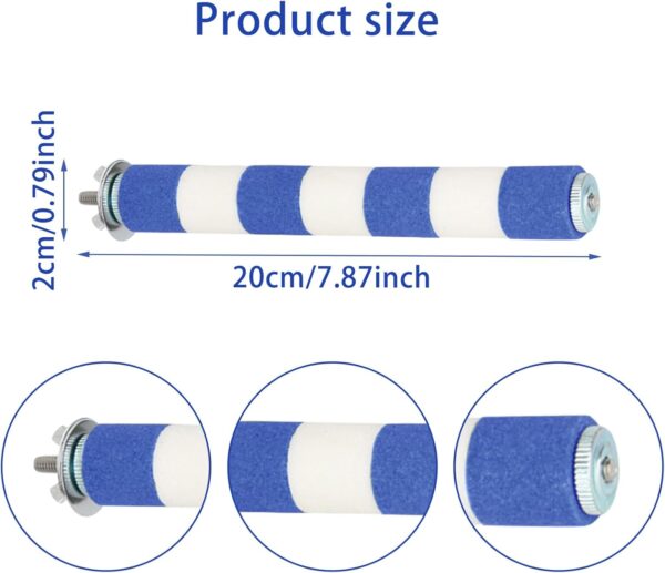 Parrot Perch, 20cm Budgie Perch Sandstone Parrot Perches for Cage Blue Bird Platform Stand Paw Grinding Stick Aviary Accessories for Training Conure Budgie Cockatiel - Image 2