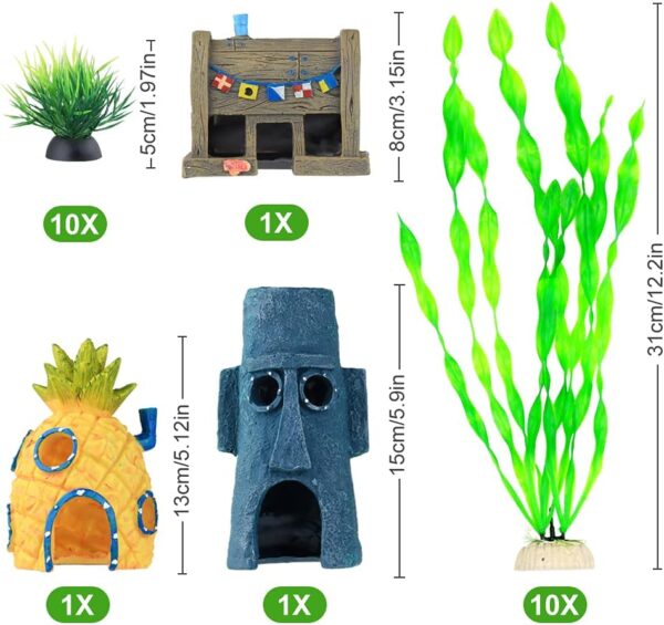 BEGONDIS 23 Pcs Aquarium Decorations Fish Tank Artificial Green Water Plants with Resin Ornamnet, Accessories Ornament Kit - Image 2