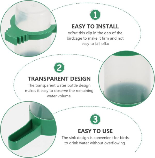 VILLCASE 10pcs Bird Water Feeder, Automatic Bird Water Dispenser, Bird Cage Feeder and Drinker Set Bird Water Bowls Hanging in Cage Accessories for Parrots Budgie Lovebirds - Image 3