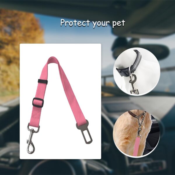 Rumyve Adjustable Dog Nylon Car Seat Belt, Pet travel Accessory Seat Belt Safety Restraint Strong Durable (Pink) - Image 3