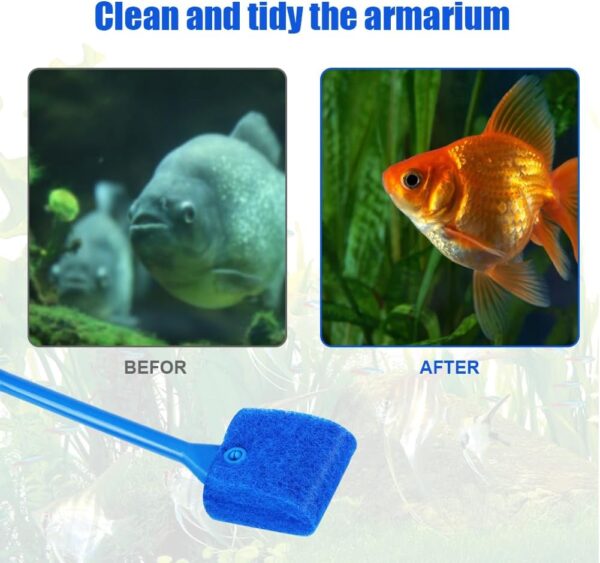 flintronic 2PCS Aquarium Fish Tank Cleaning Sponge Brush, Double Sided Fish Tank Aquarium Cleaning Sponge, Reusable Scrubbing Brush, Total 40CM Long Cleaning Brush For Tank - Image 3